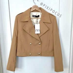 NWT ZARA COTTON DOUBLE BREASTED BLAZER JACKET GOLD BUTTON STRUCTURED L